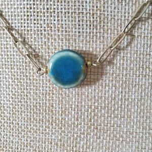 Canvas Blue Pendant Gold-tone Chain Necklace NWT